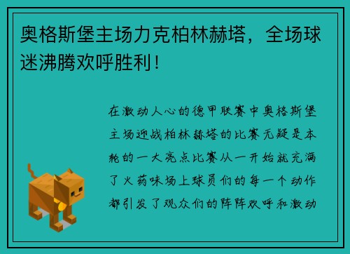奥格斯堡主场力克柏林赫塔，全场球迷沸腾欢呼胜利！