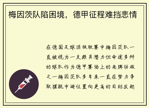 梅因茨队陷困境，德甲征程难挡悲情