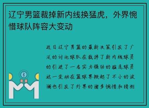 辽宁男篮裁掉新内线换猛虎，外界惋惜球队阵容大变动