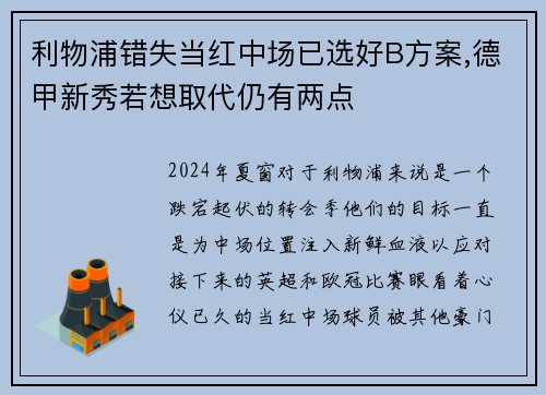 利物浦错失当红中场已选好B方案,德甲新秀若想取代仍有两点