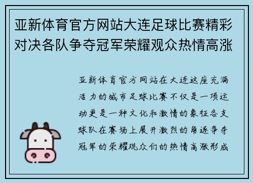 亚新体育官方网站大连足球比赛精彩对决各队争夺冠军荣耀观众热情高涨
